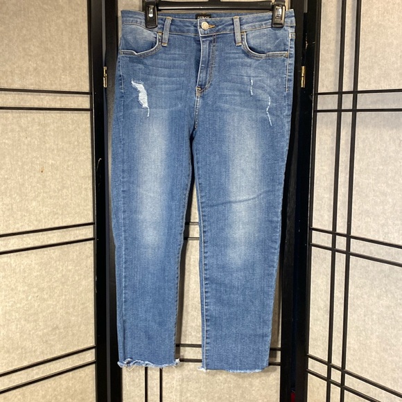 Just Black Denim - Just Black Womens size 28 slight distressed skinny ankle jeans raw hem stretchy